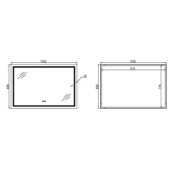 Дзеркало настінне Mideya (MI1) 1200х800 мм, прямокутне, з LED-підсвіткою Touch, антизапотіванням, димером Qtap QT2078F613W фото