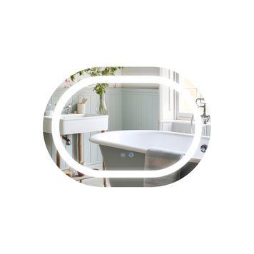 Дзеркало настінне Gemini (GE1) 600х800 мм, овальне, з LED-підсвіткою Touch, антизапотіванням, димером, рег. темп. кольору (3000-6500K) Qtap QT2578R6080 фото