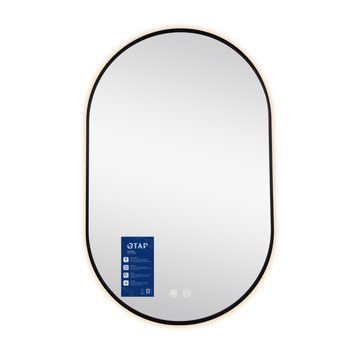 Дзеркало настінне Scorpio (SC1) 500x800 мм, овальне, з LED-підсвіткою Touch, антизапотіванням, димером, рег. темп. кольору (3000-6500K) Black Qtap QTSC500800 фото