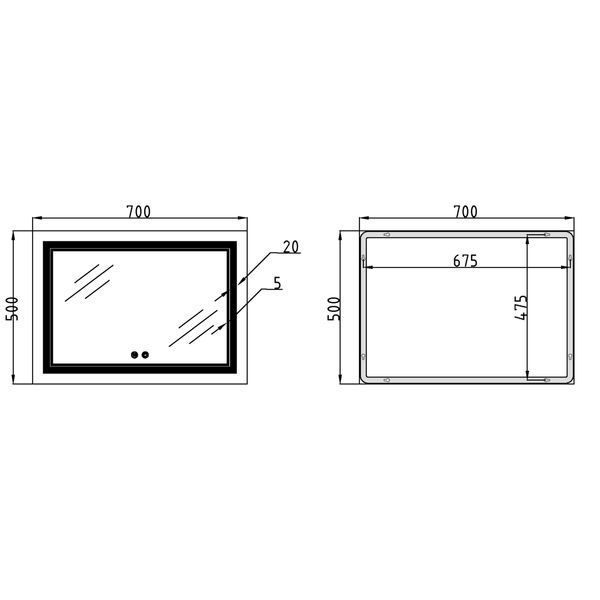 Дзеркало настінне Cardinal (CA1) 700х500 мм, прямокутне, з LED-підсвіткою Touch, антизапотіванням, димером, рег. темп. кольору (3000-6500K), Qtap QT0478C5070 фото